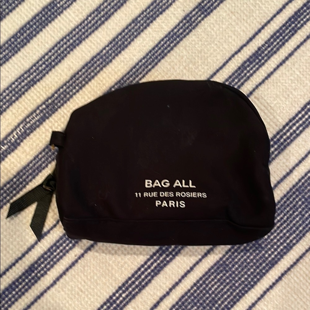 NWOT Bag-all Trinket and Makeup Pouch in Black Cotton with Striped Interior